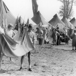 Mitglieder des SGV im Zeltlager am Deutschen Wandertag 1955, Archiv für Alltagskultur, Teilsammlung SGV, Inv.Nr. 0000.S0477, Fotograf:in unbekannt (vergrößerte Bildansicht wird geöffnet)