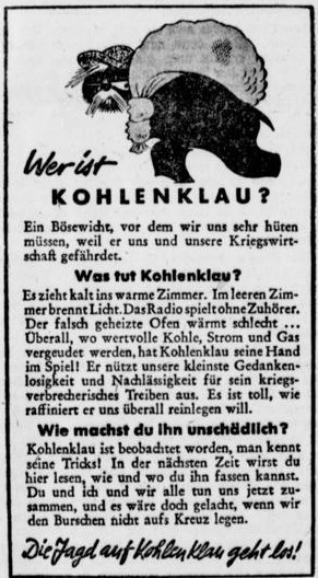 Wer ist Kohlenklau? Aus: Westfälische Tageszeitung, 24./25.12.1942.