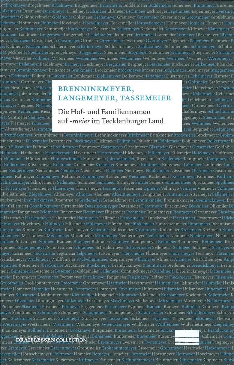 Einband der Publikation "Brenninkmeyer, Langemeyer, Tassemeier. Die Hof- und Familiennamen auf -meier im Tecklenburger Land".