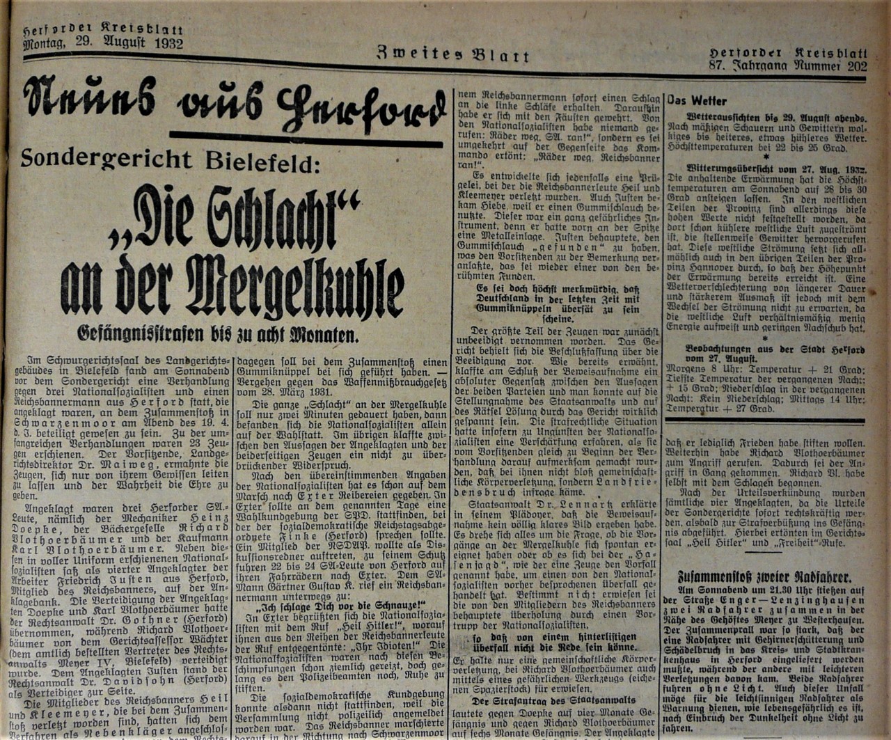 Bericht im Herforder Kreisblatt, 29.08.1932.
