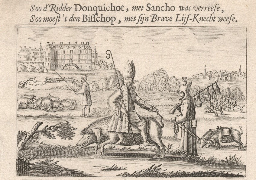 Bernhard von Galen als Schweinereiter. Spottbild aus dem 17. Jahrhundert.