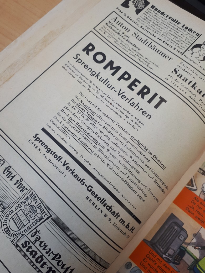 Werbeanzeige für das „Romperit Sprengkultur-Verfahren“