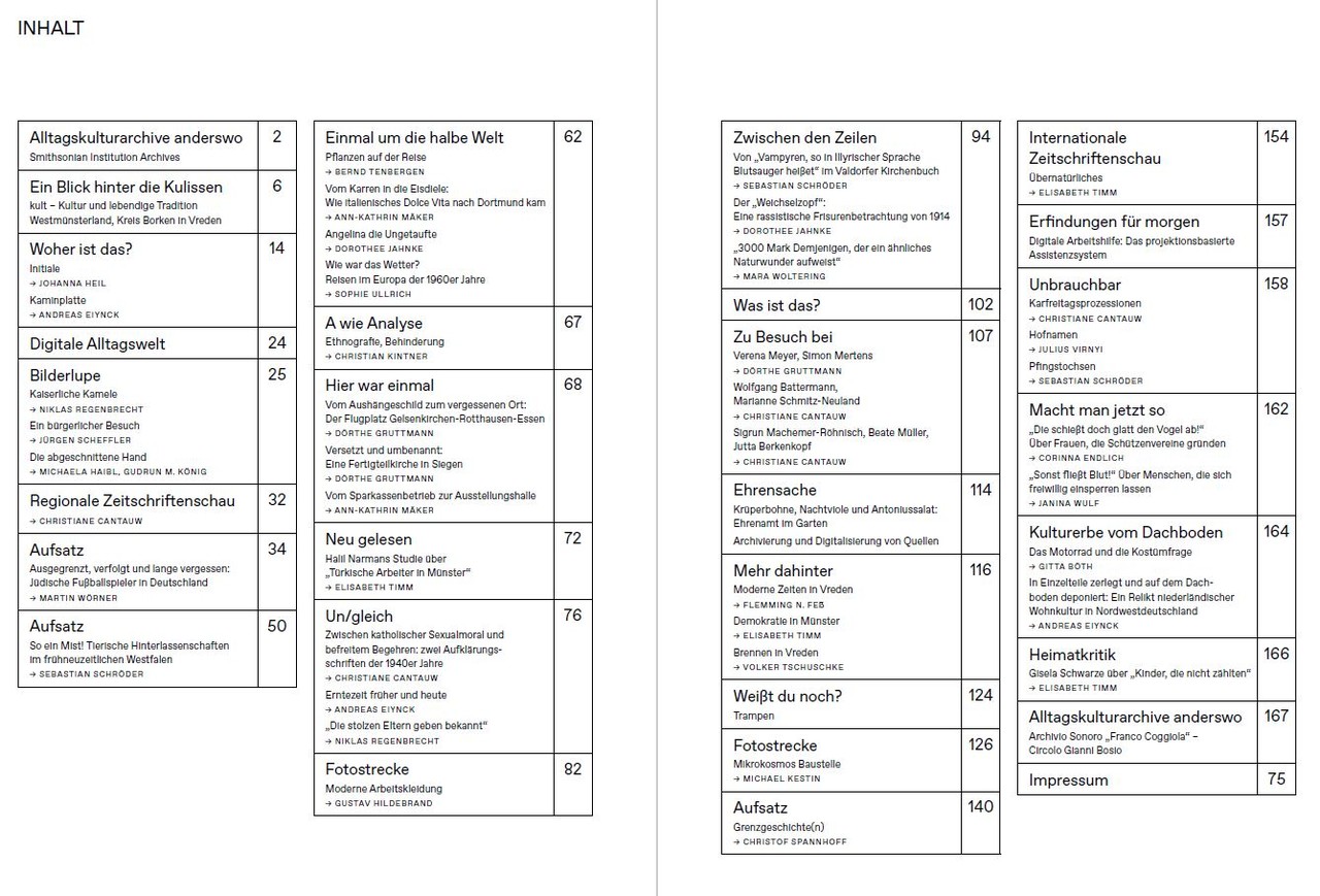 Das Inhaltsverzeichnis der zweiten Graugold-Ausgabe (Screenshot: Kommission Alltagskulturforschung für Westfalen).
