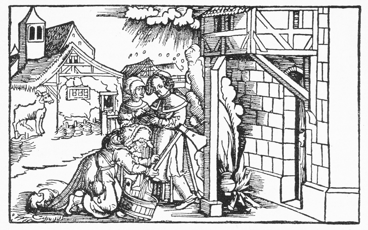 Milchzauber aus einem Axtstiel. Holzschnitt, 16. Jahrhundert. Bildarchiv Emslandmuseum Lingen.